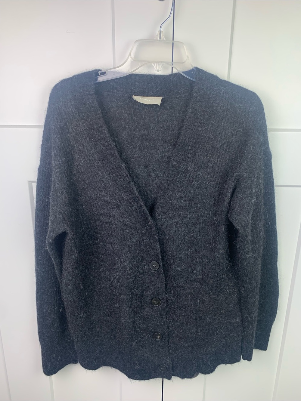 Everlane LARGE Alpaca Cardigan Sweater Gray Preppy Academia button v neck